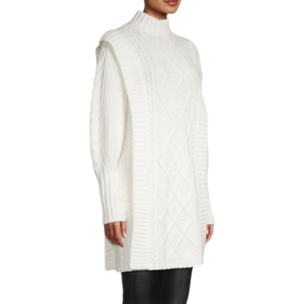 TED BAKER white wool blend‎ cable knit longline sweater dress XS